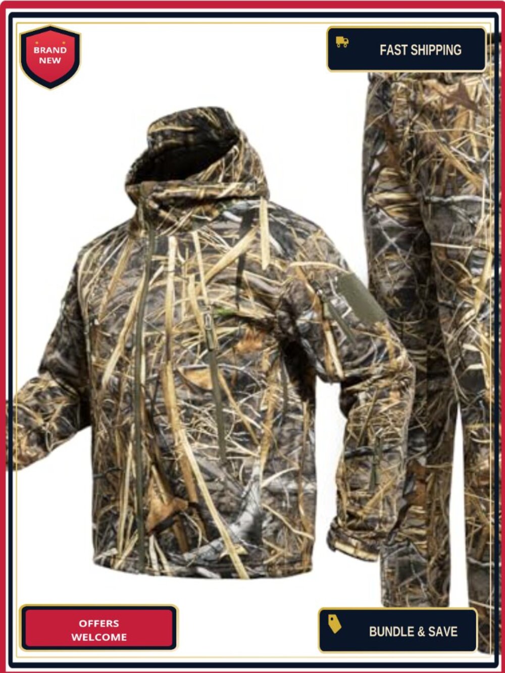 Waterproof Camouflage Hunting Hoodie Jacket with Pants Set Men's